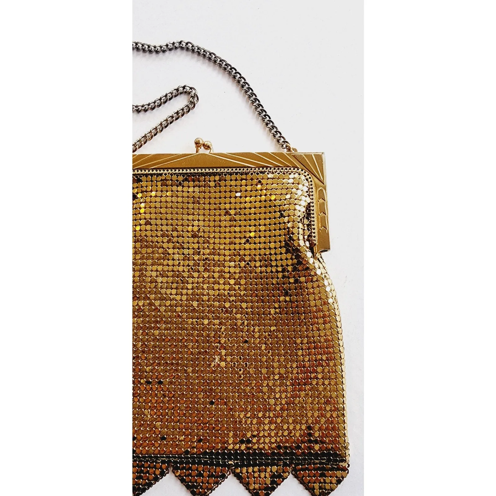 Vintage 40s Gold Mesh Hand Bag Whiting & Davis Art Deco Frame
