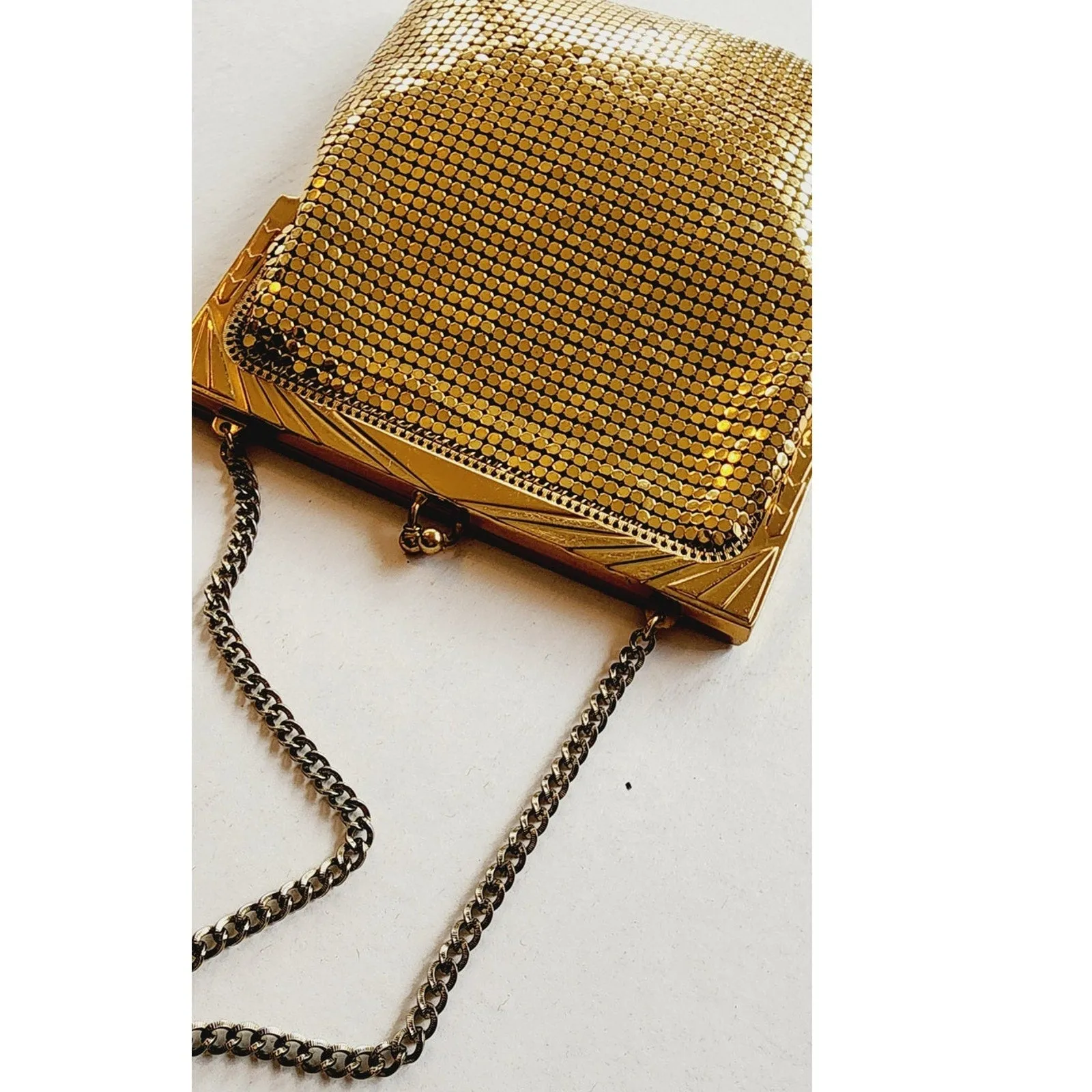 Vintage 40s Gold Mesh Hand Bag Whiting & Davis Art Deco Frame