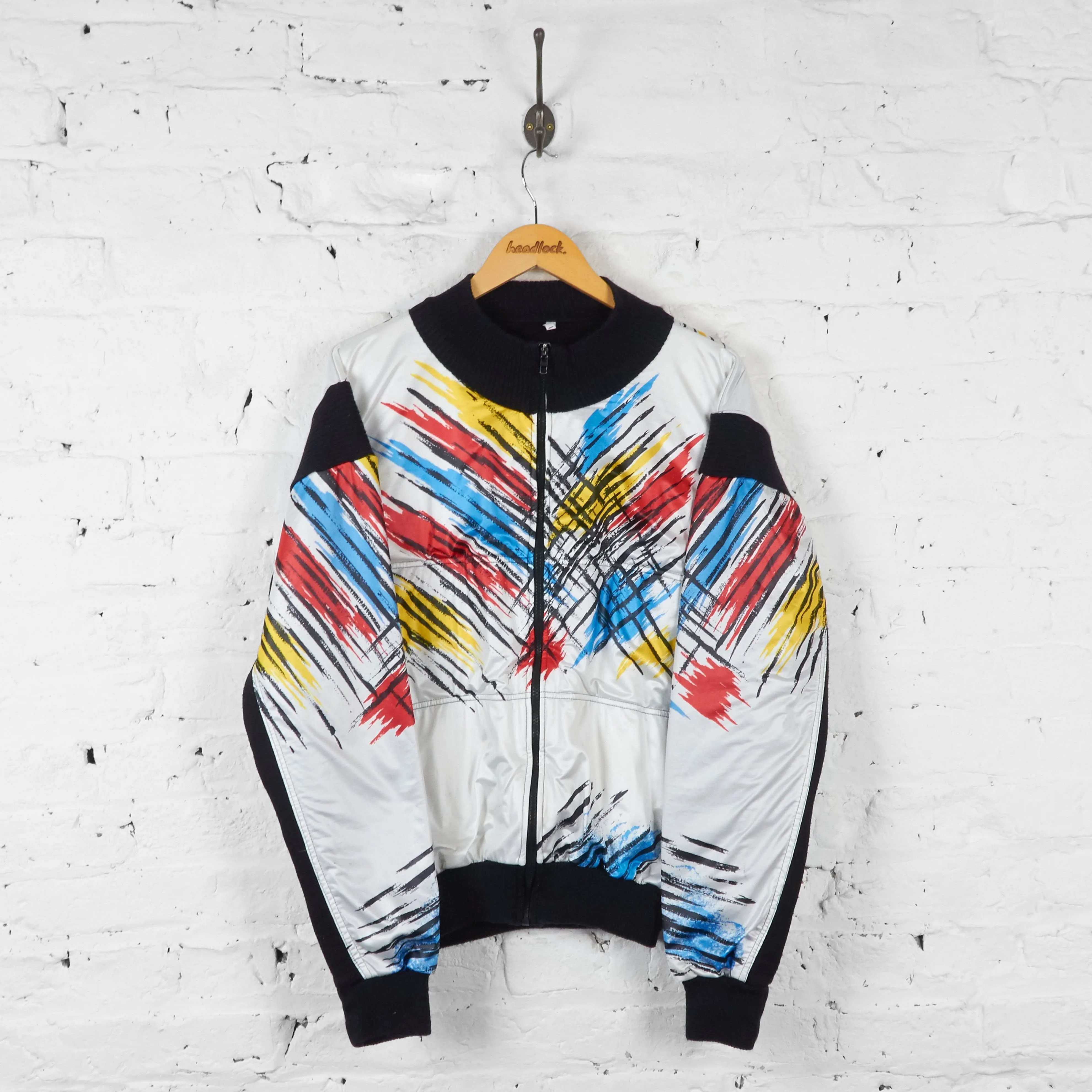 Vintage Abstract Patterned Cycling Jacket  - White - M