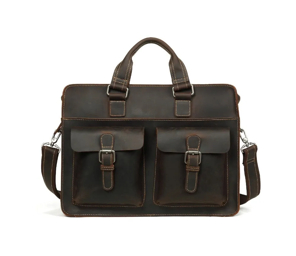 Vintage Crazy Horse Leather Briefcase with 15.6 inches Laptop Sleeve