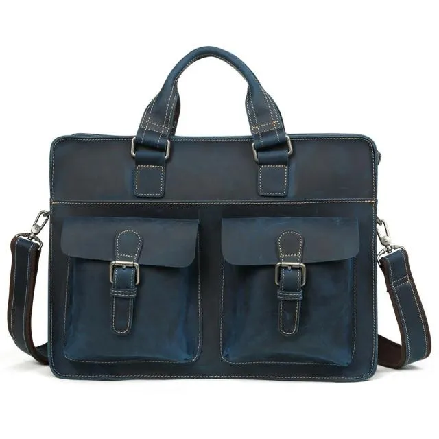 Vintage Crazy Horse Leather Briefcase with 15.6 inches Laptop Sleeve
