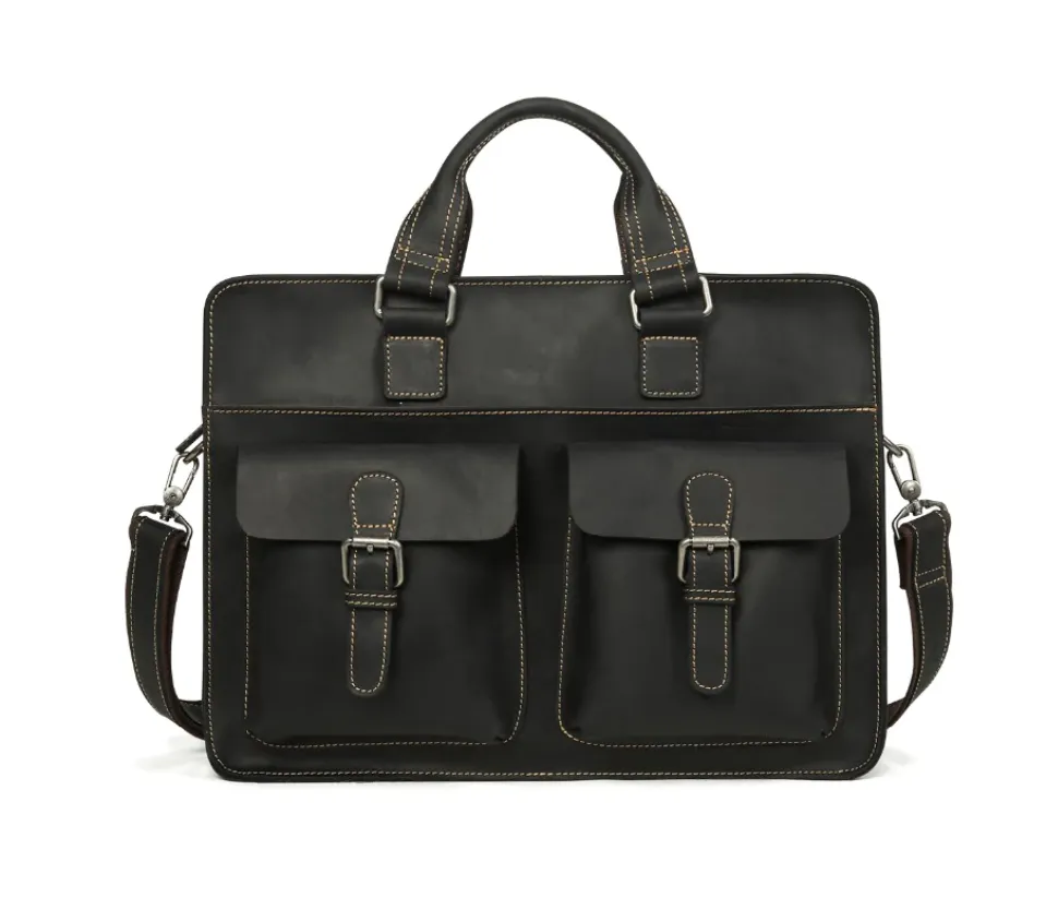 Vintage Crazy Horse Leather Briefcase with 15.6 inches Laptop Sleeve