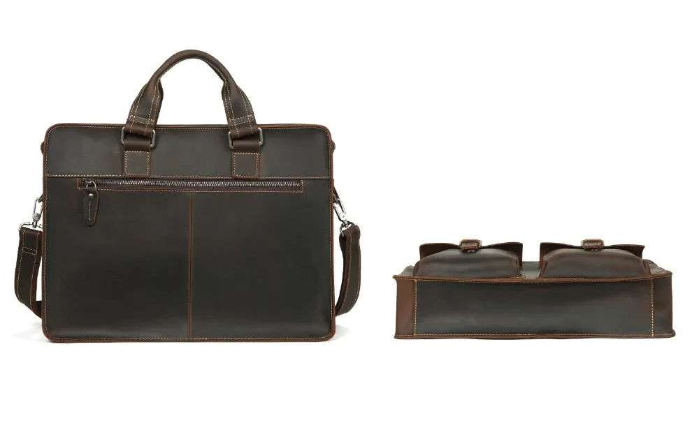 Vintage Crazy Horse Leather Briefcase with 15.6 inches Laptop Sleeve