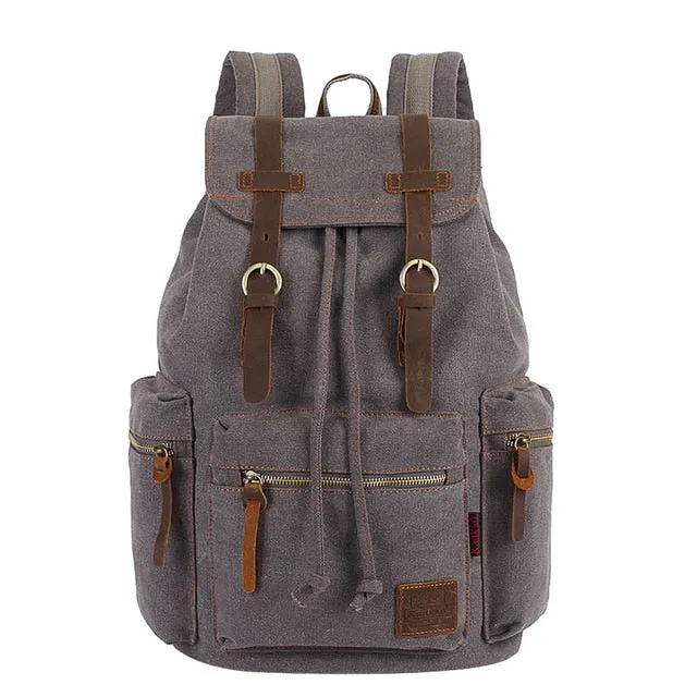 Vintage Leather Saddle Canvas Rucksack 15.6 inches Computer Backpack