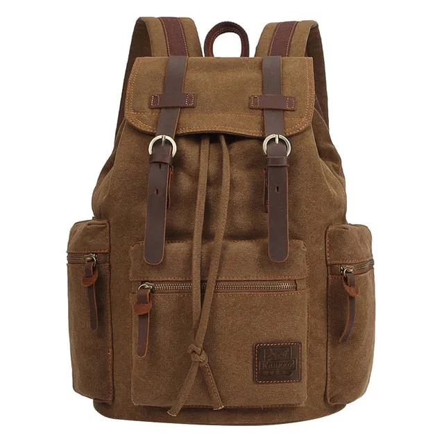 Vintage Leather Saddle Canvas Rucksack 15.6 inches Computer Backpack