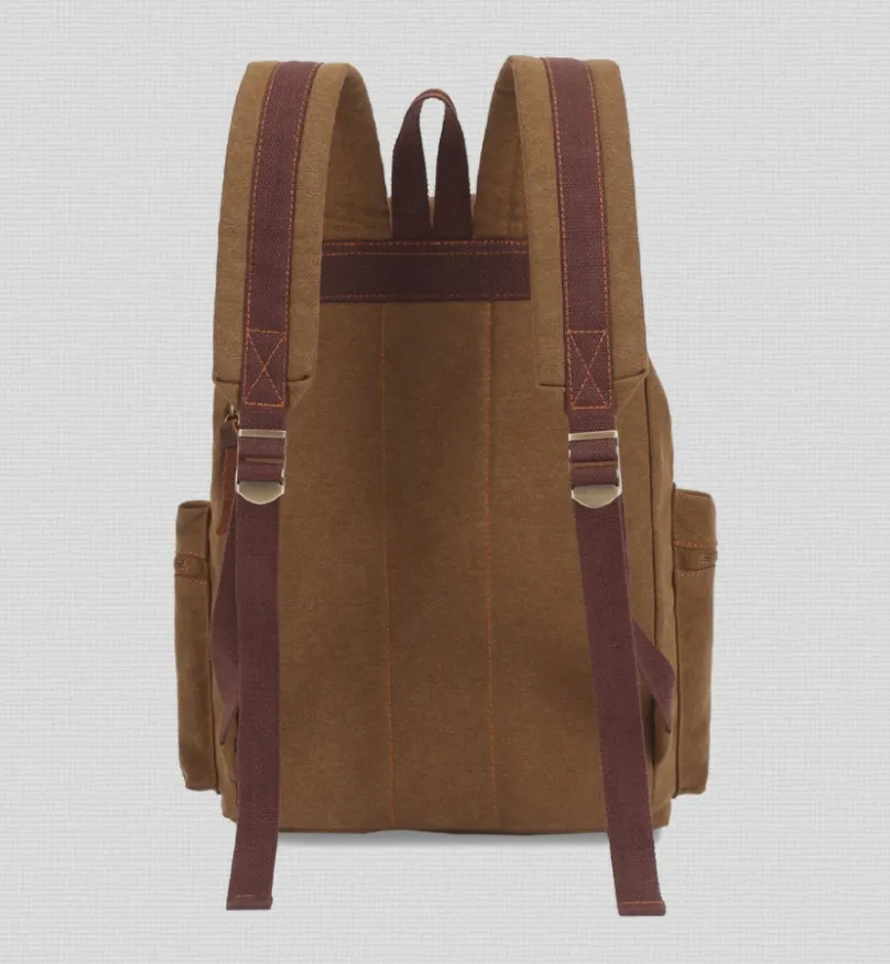 Vintage Leather Saddle Canvas Rucksack 15.6 inches Computer Backpack