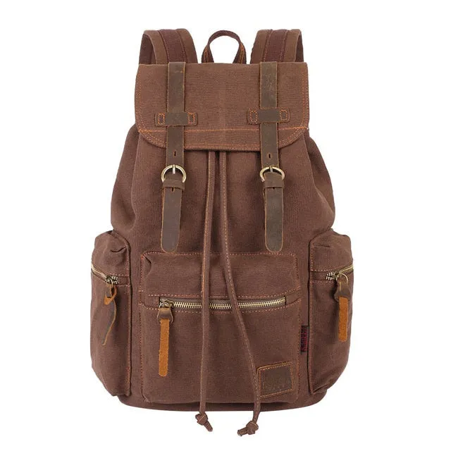 Vintage Leather Saddle Canvas Rucksack 15.6 inches Computer Backpack