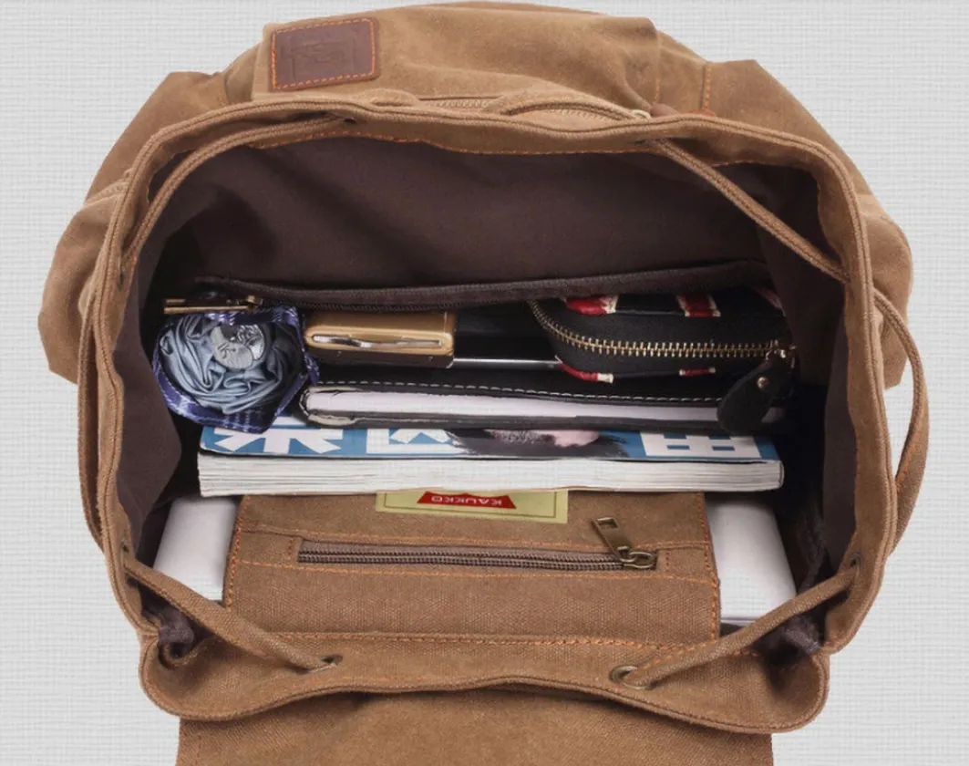 Vintage Leather Saddle Canvas Rucksack 15.6 inches Computer Backpack