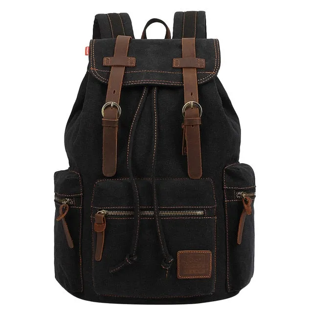 Vintage Leather Saddle Canvas Rucksack 15.6 inches Computer Backpack
