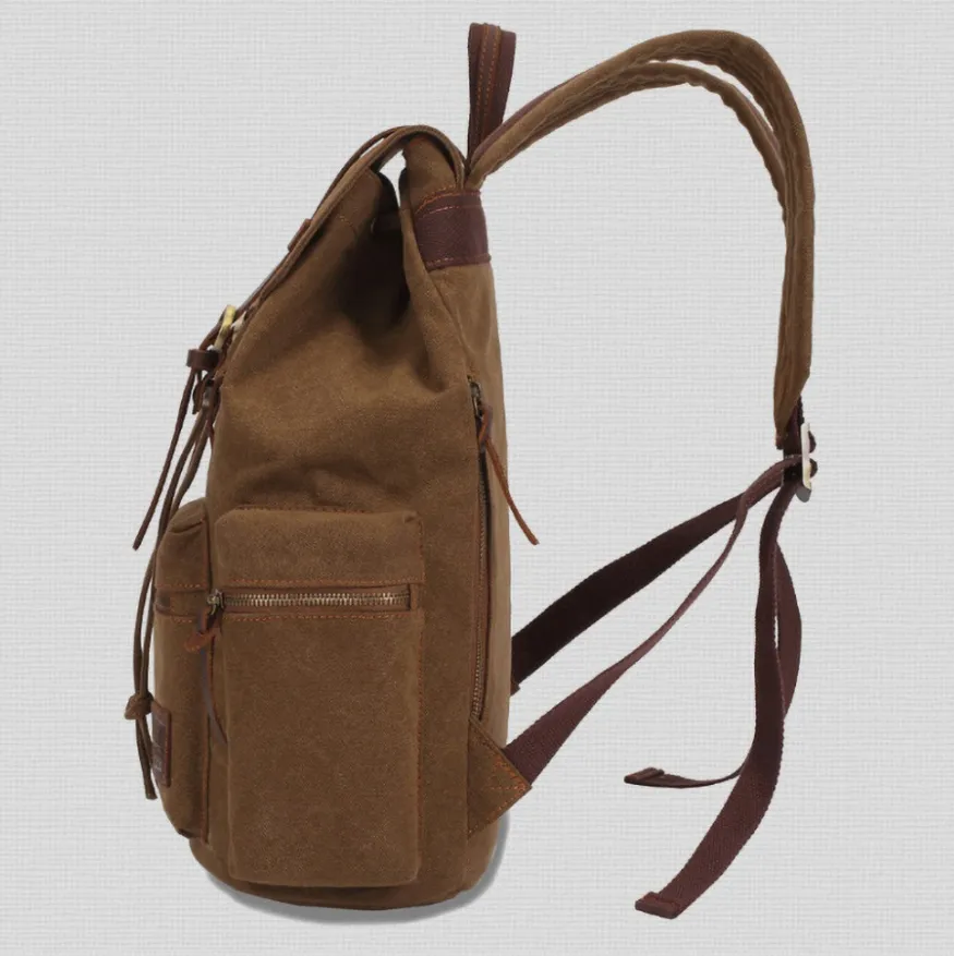 Vintage Leather Saddle Canvas Rucksack 15.6 inches Computer Backpack