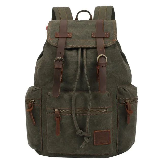 Vintage Leather Saddle Canvas Rucksack 15.6 inches Computer Backpack