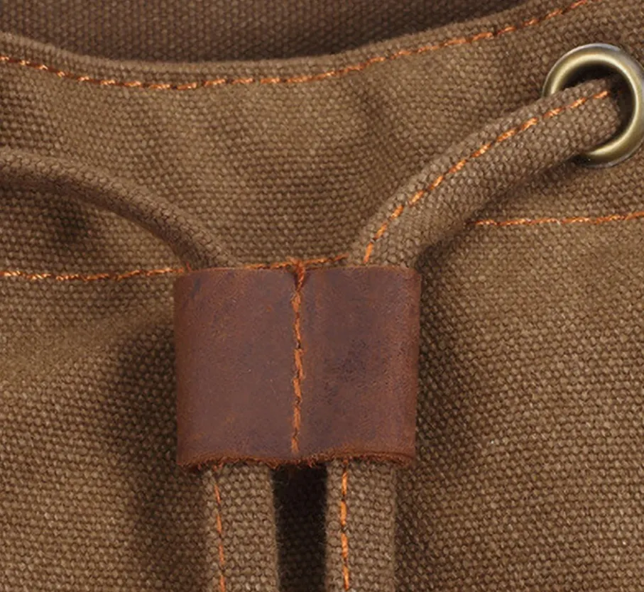 Vintage Leather Saddle Canvas Rucksack 15.6 inches Computer Backpack