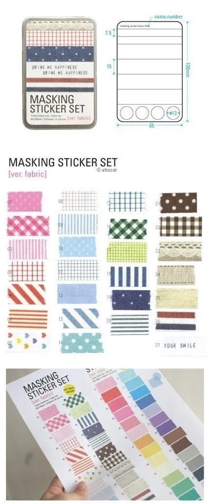 Washi Masking Sheet Deco Adhesive Tape - Fabric pattern Masking Stickers