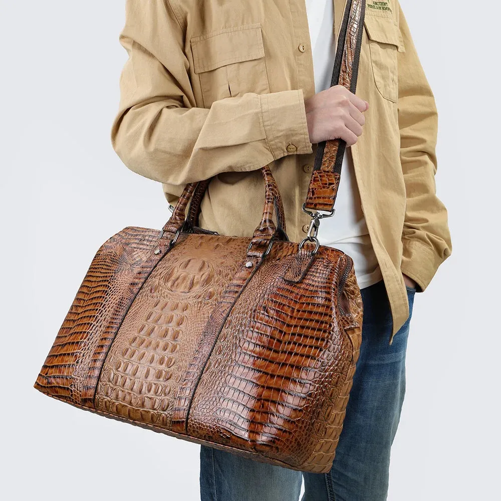 WESTAL Travel Bags Foldable Crocodile Skin Soft Cowhide Leather Business Weekend Duffel Bags Shoulder Bag Handbag Luggage Bag