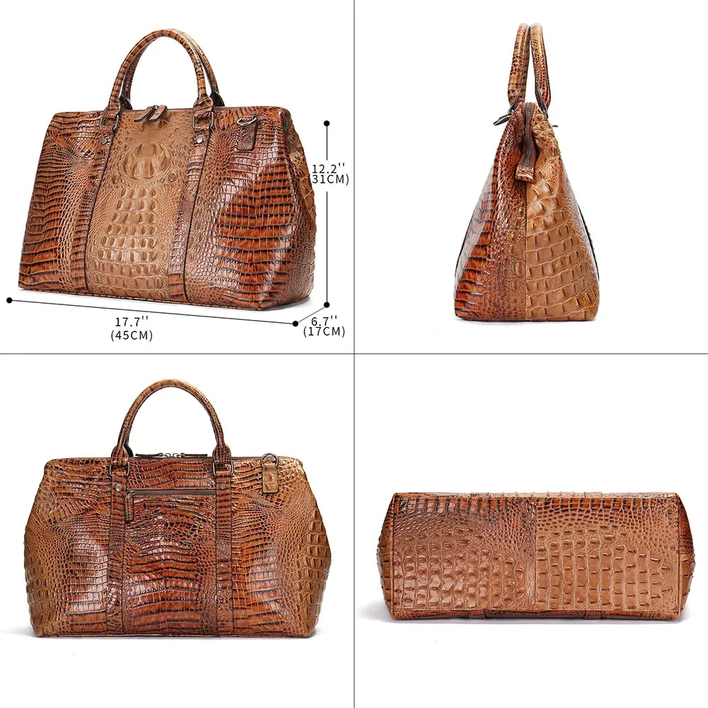 WESTAL Travel Bags Foldable Crocodile Skin Soft Cowhide Leather Business Weekend Duffel Bags Shoulder Bag Handbag Luggage Bag