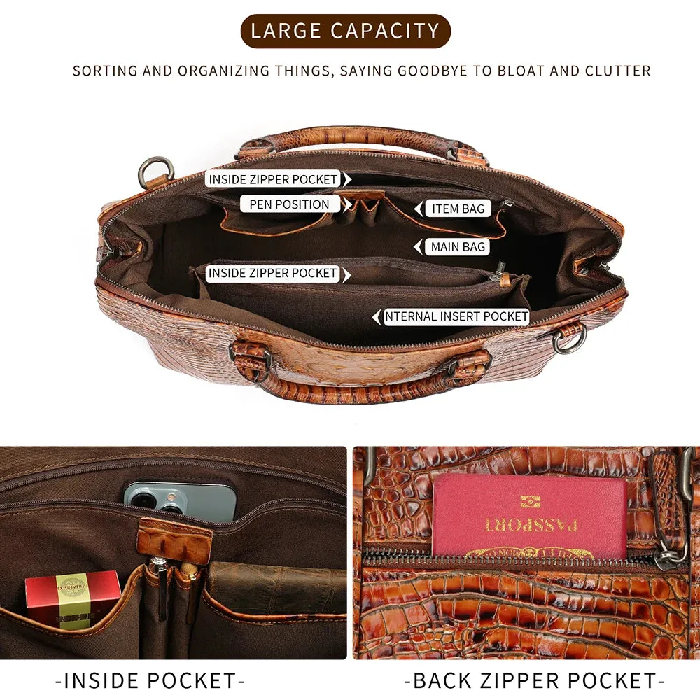 WESTAL Travel Bags Foldable Crocodile Skin Soft Cowhide Leather Business Weekend Duffel Bags Shoulder Bag Handbag Luggage Bag