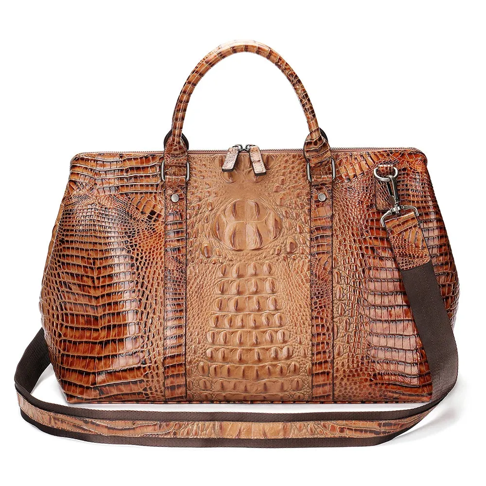 WESTAL Travel Bags Foldable Crocodile Skin Soft Cowhide Leather Business Weekend Duffel Bags Shoulder Bag Handbag Luggage Bag