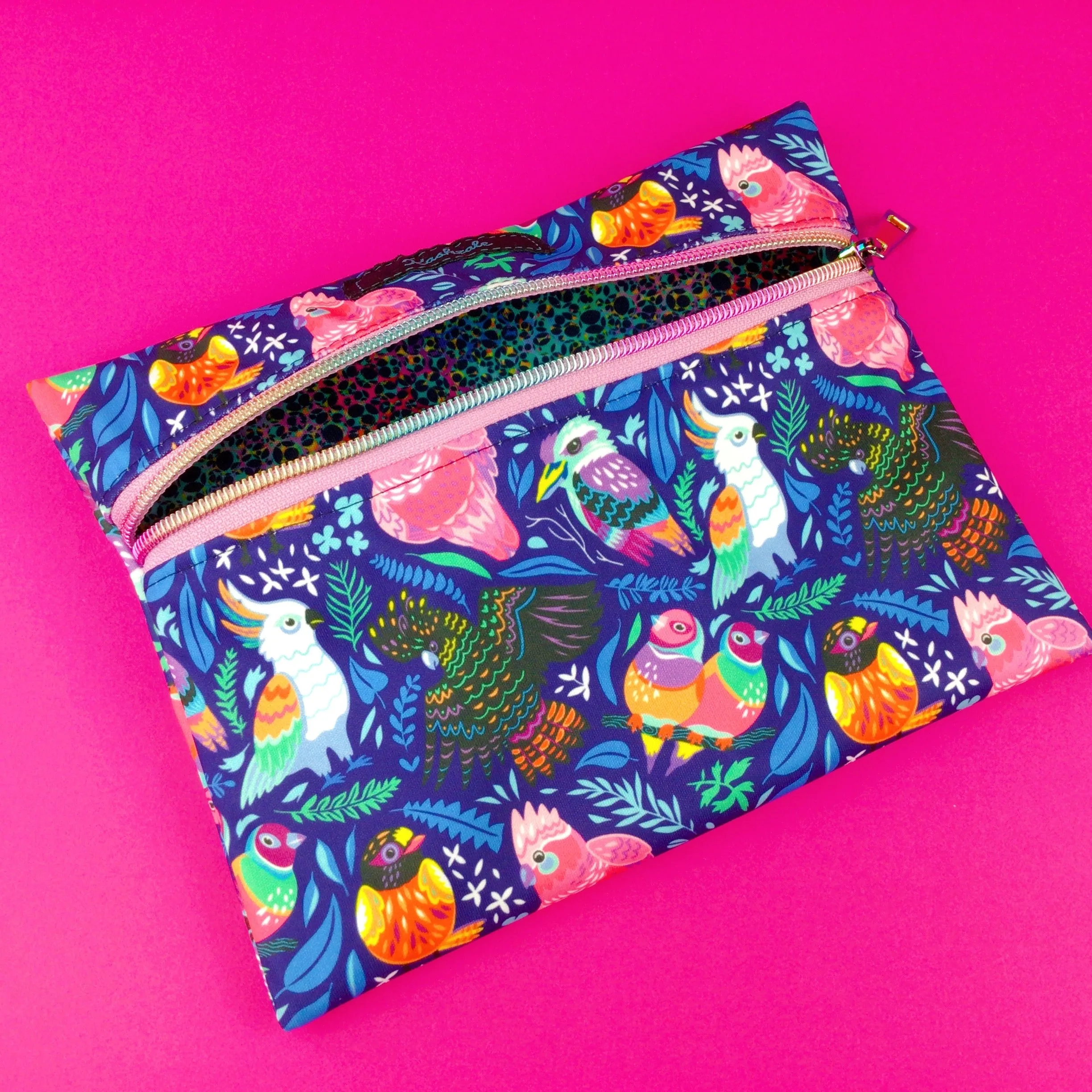 Wet Bag Small Navy Parrot Print