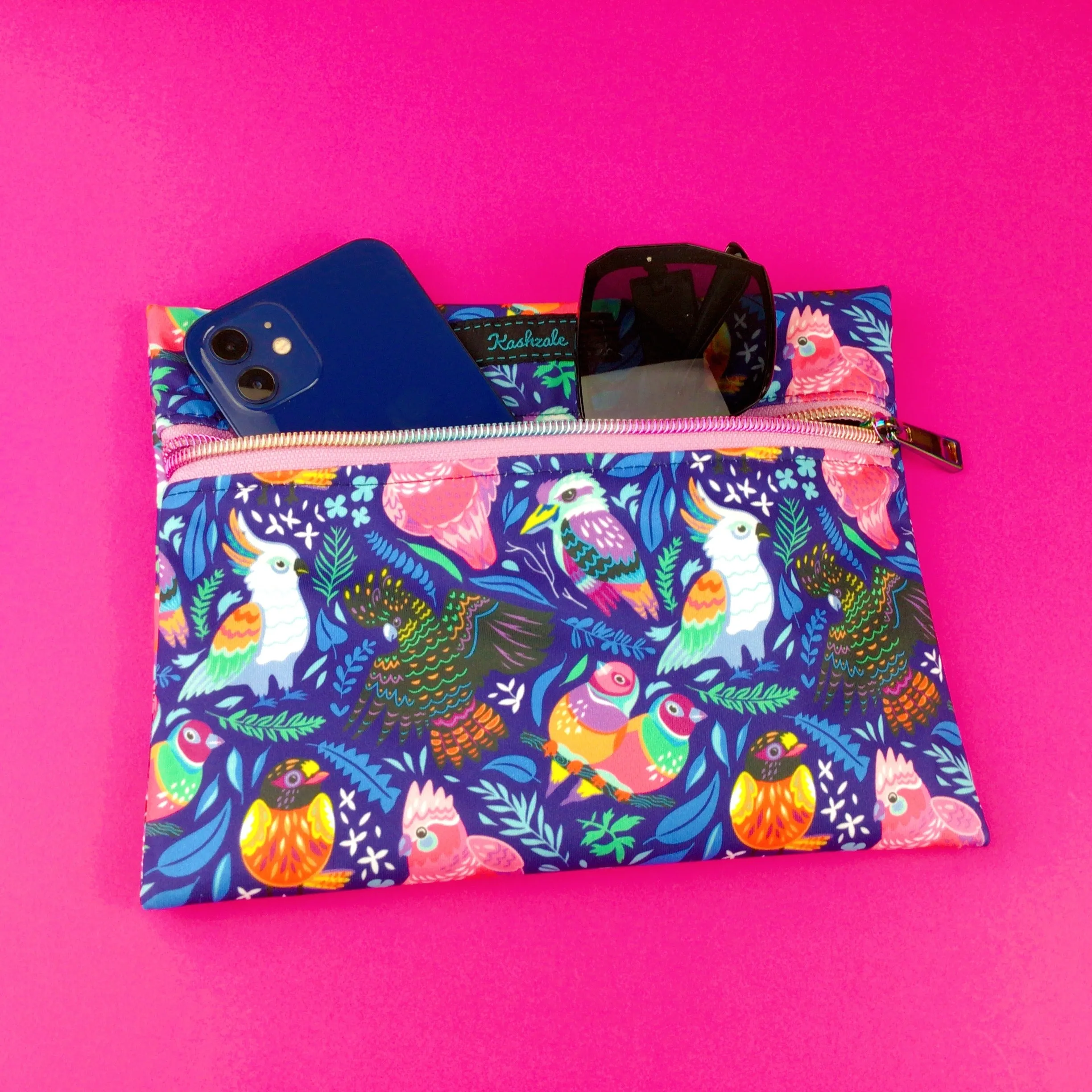 Wet Bag Small Navy Parrot Print