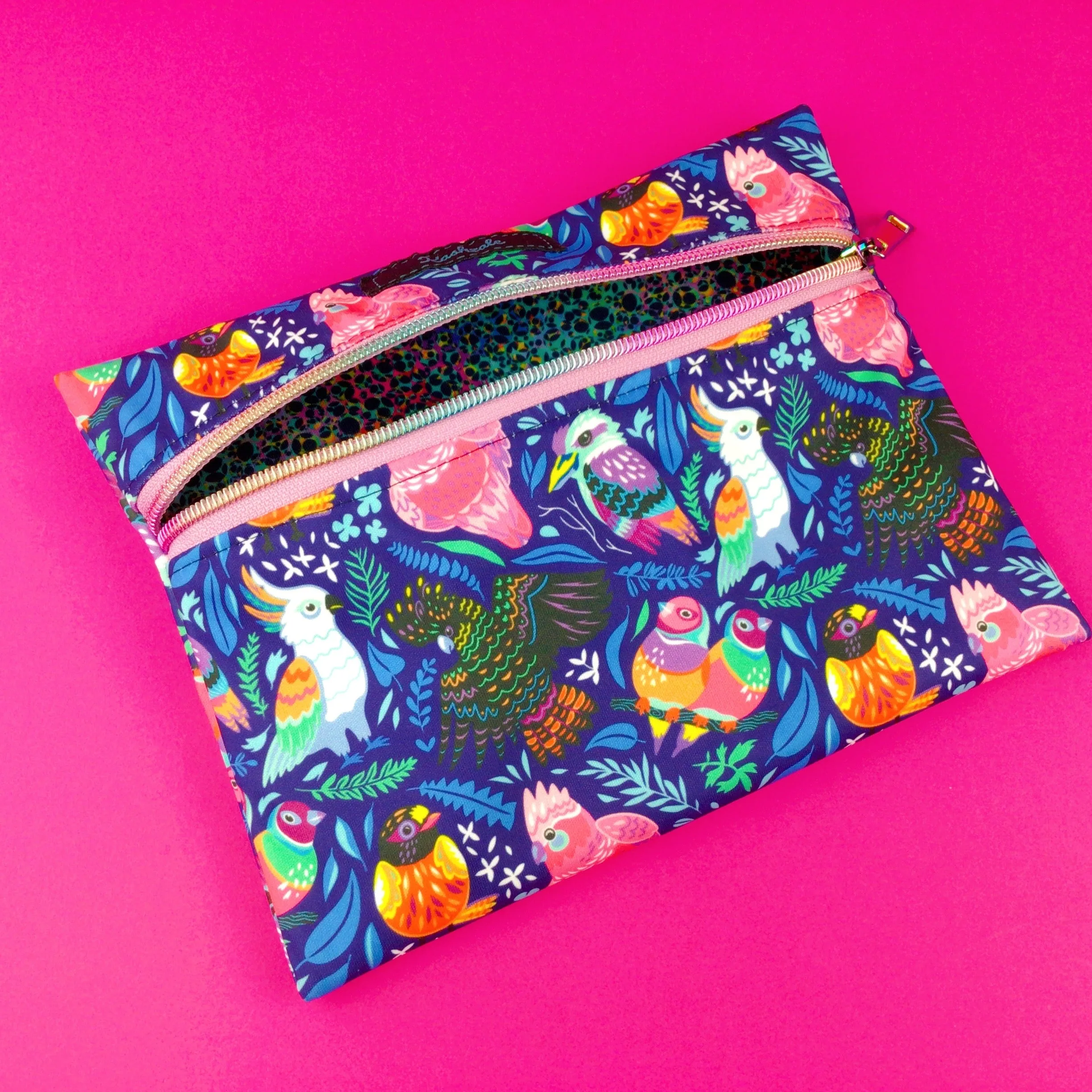 Wet Bag Small Navy Parrot Print