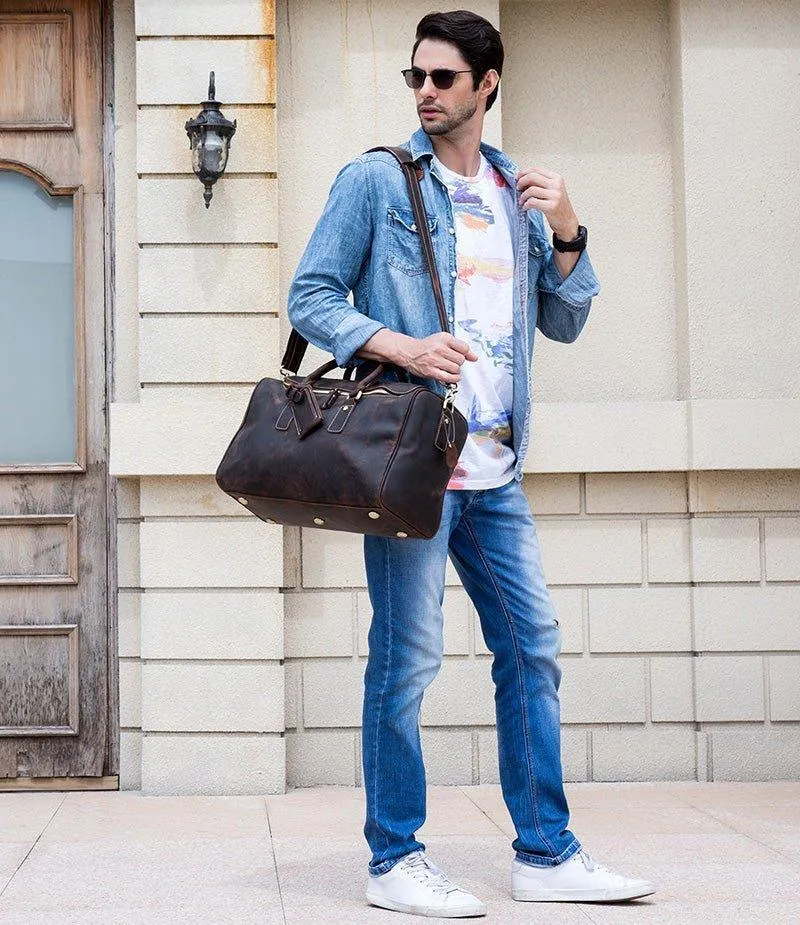 Woosir Crazy Horse Leather Vintage Luggage Duffle Bag