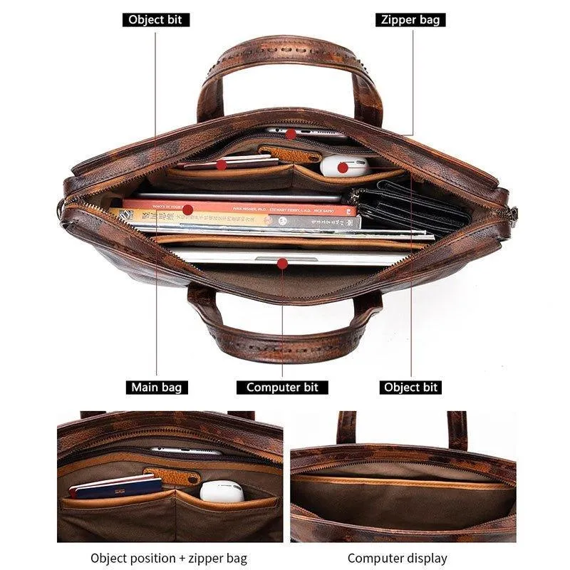 Woosir Vintage Luxury Leather Briefcase for Men