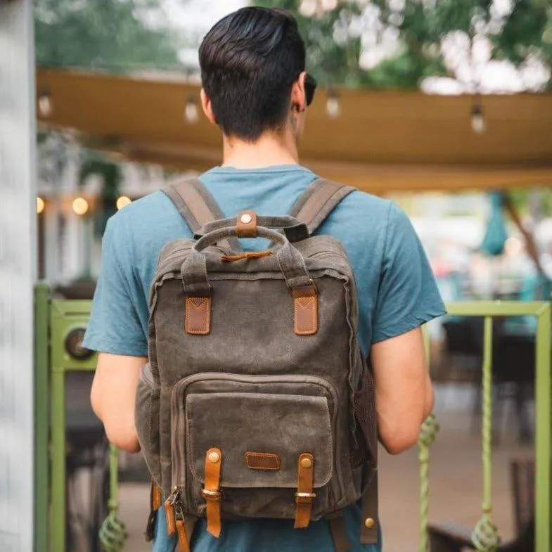 Woosir Waterproof Waxed Canvas Camera Backpack