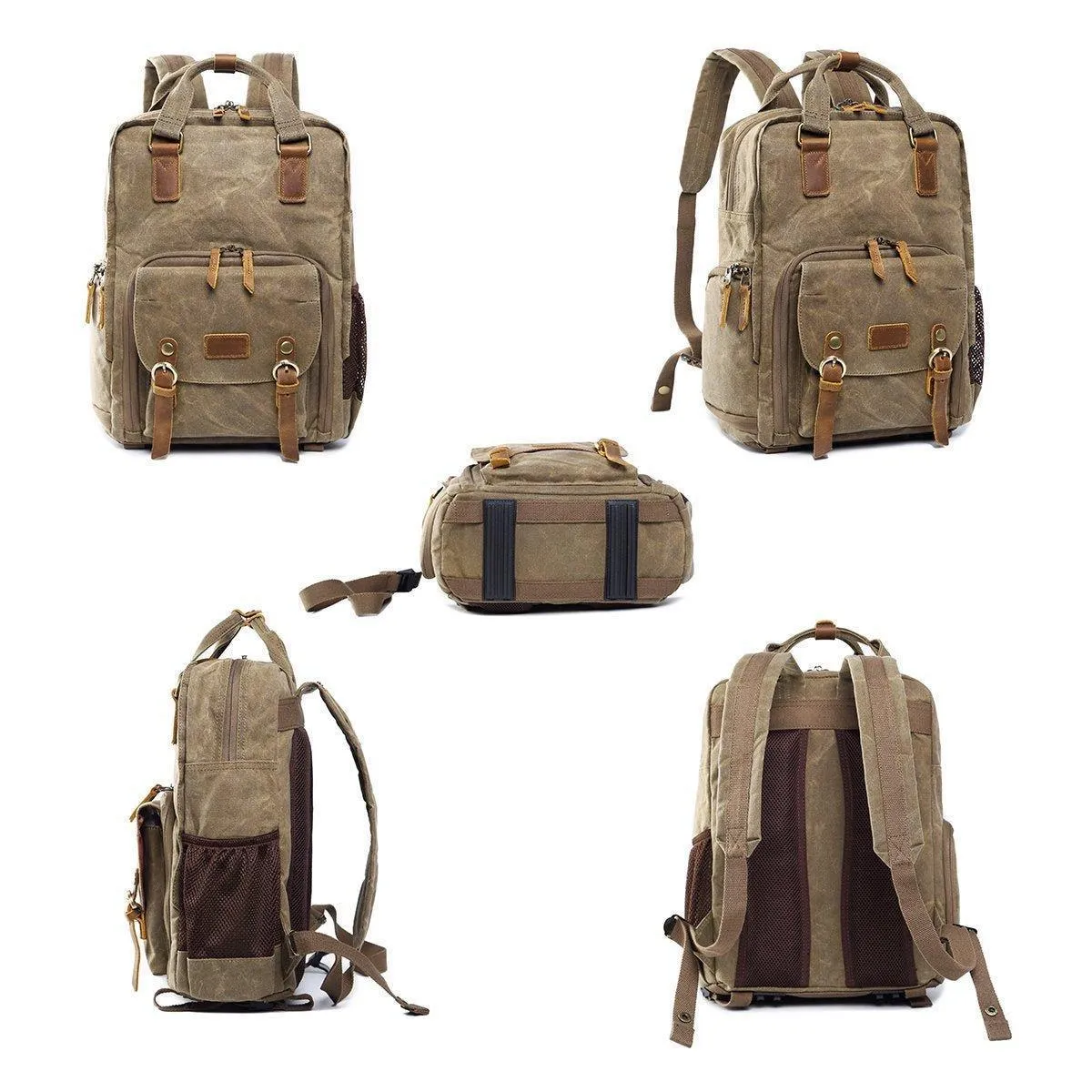 Woosir Waterproof Waxed Canvas Camera Backpack