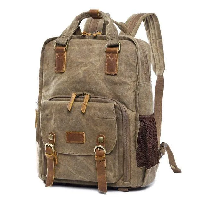 Woosir Waterproof Waxed Canvas Camera Backpack