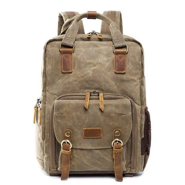 Woosir Waterproof Waxed Canvas Camera Backpack