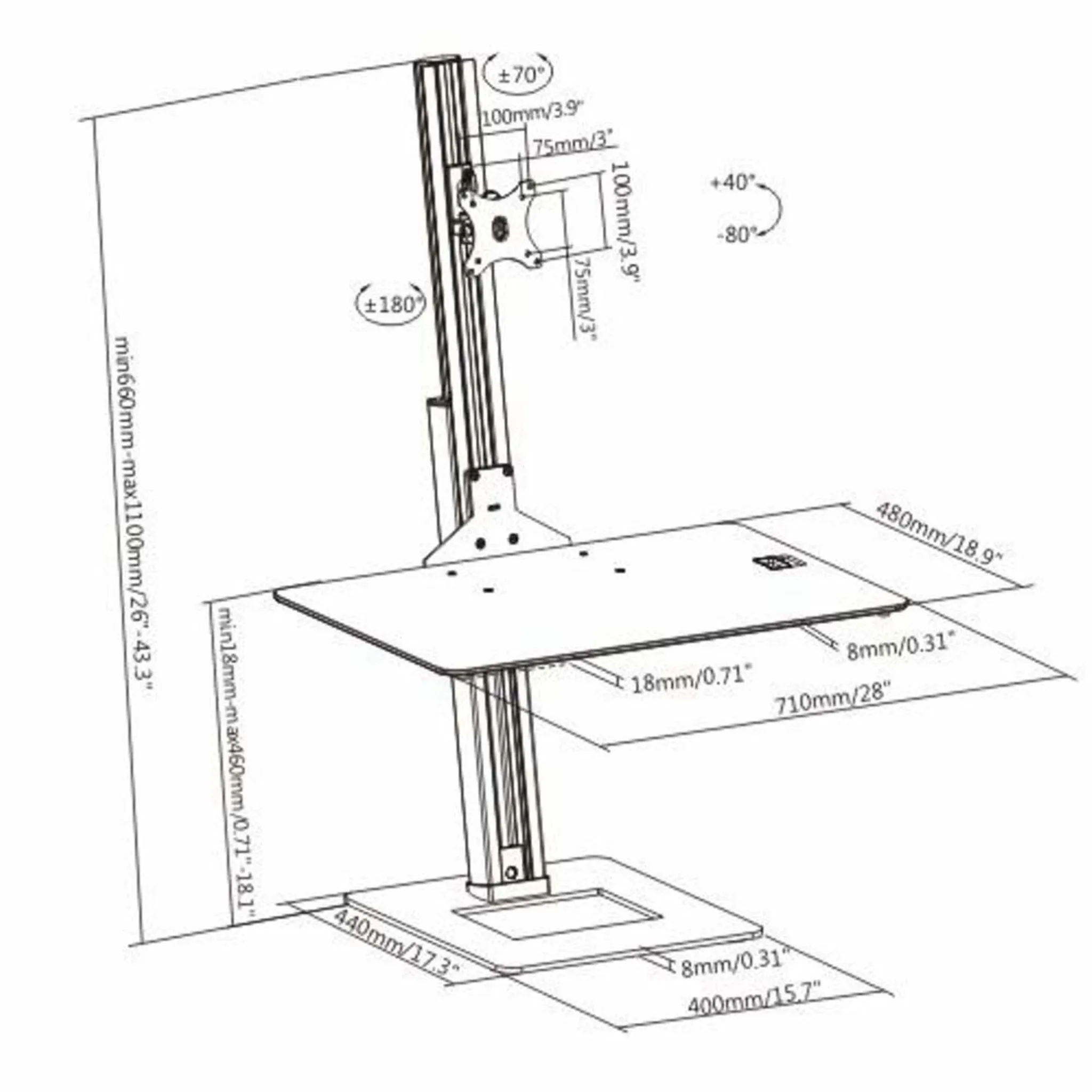 WorkStore Defianz Laptop Table, Sit-Stand, Adjustable with Spring Lift