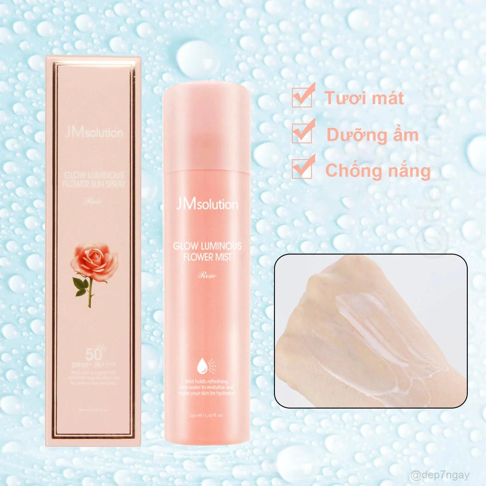 Xịt Chống Nắng JM Solution Glow Luminous Flower Sun Spray Rose SPF 50  180ml