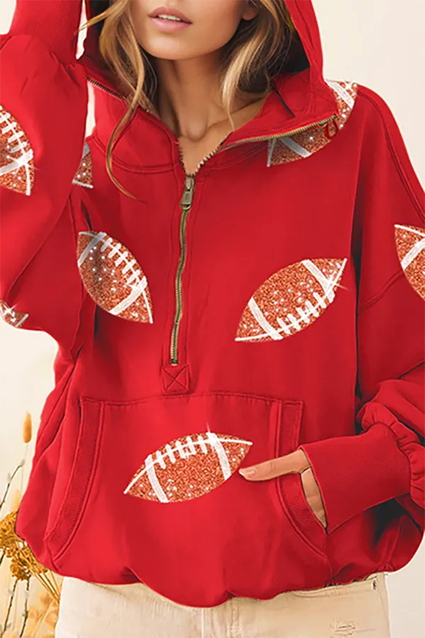 Zipper Drawstring Hooded Top