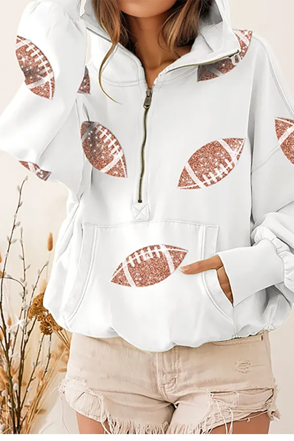 Zipper Drawstring Hooded Top