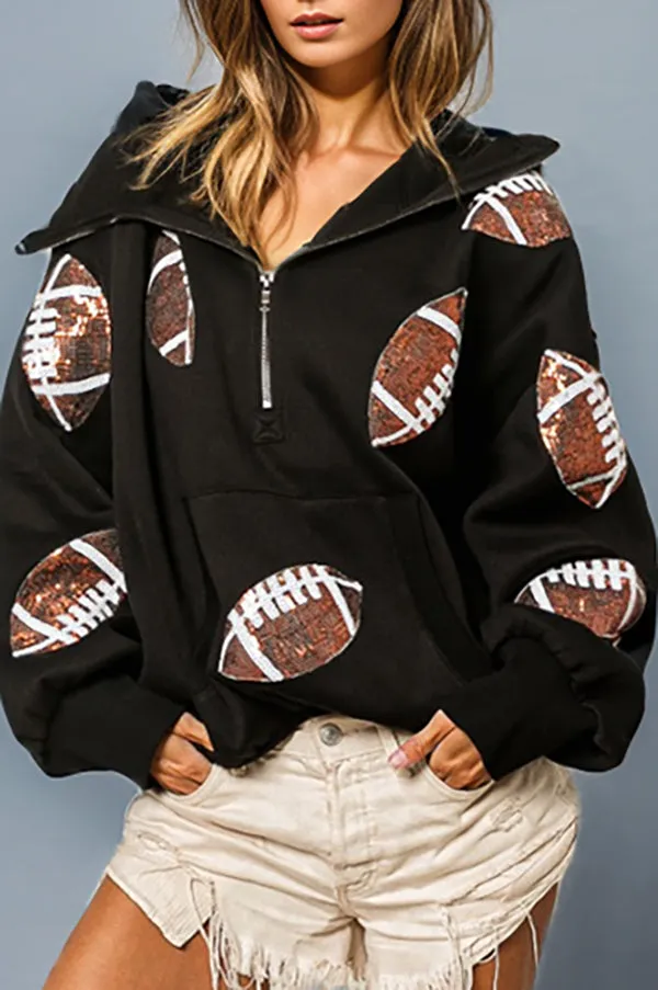 Zipper Drawstring Hooded Top