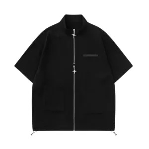Zippered Stand Collar Shirt