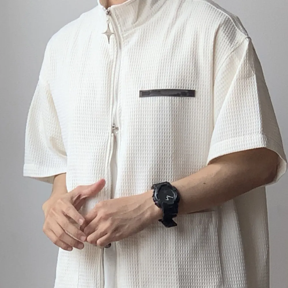 Zippered Stand Collar Shirt