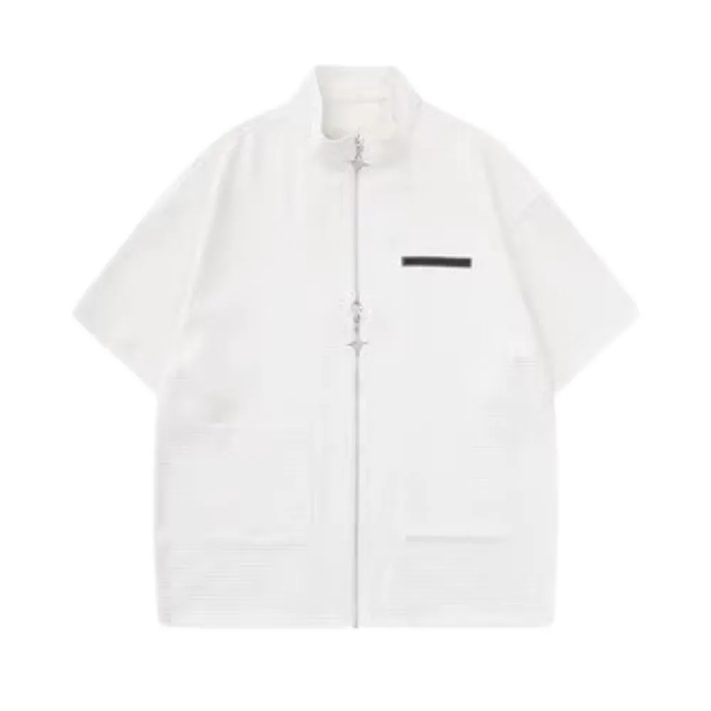 Zippered Stand Collar Shirt