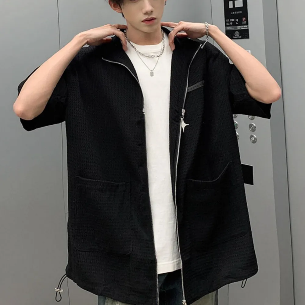 Zippered Stand Collar Shirt