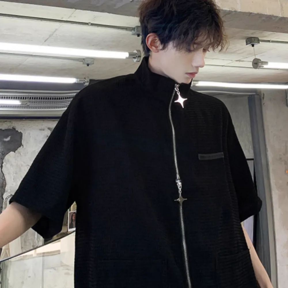 Zippered Stand Collar Shirt