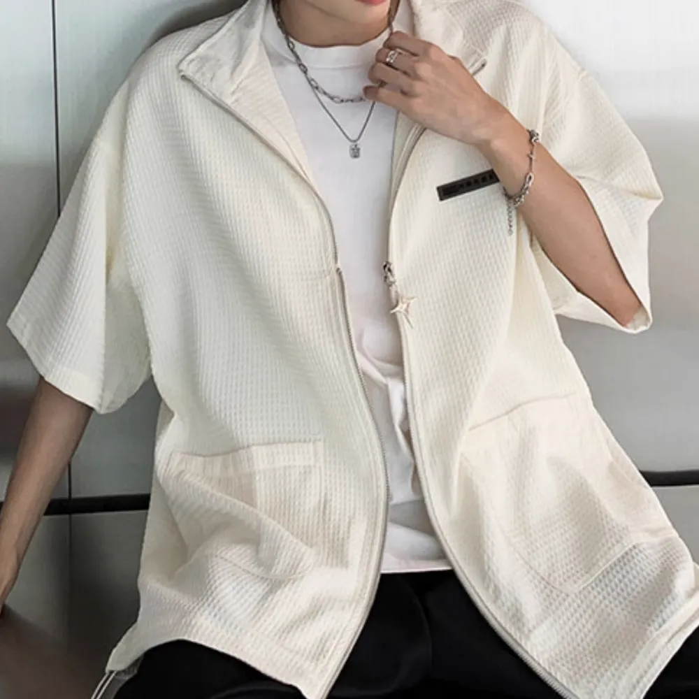 Zippered Stand Collar Shirt