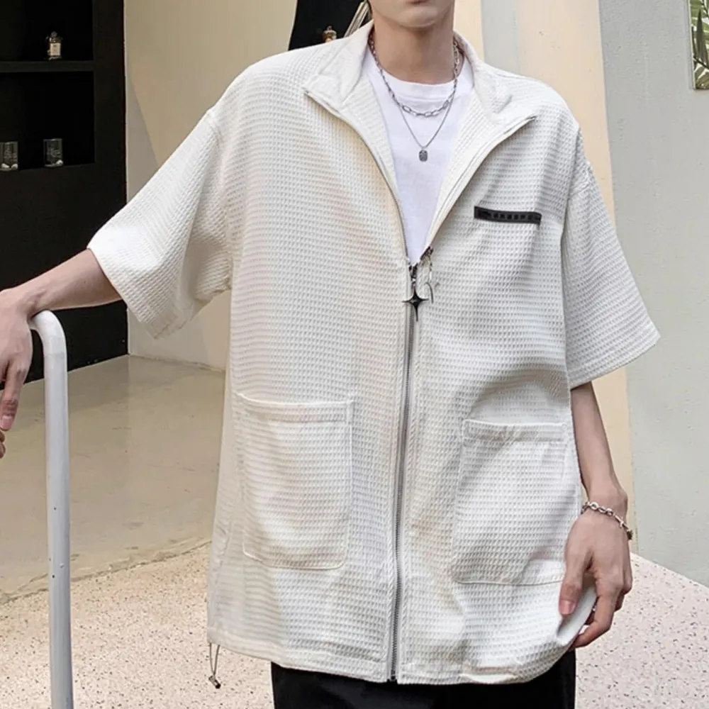 Zippered Stand Collar Shirt