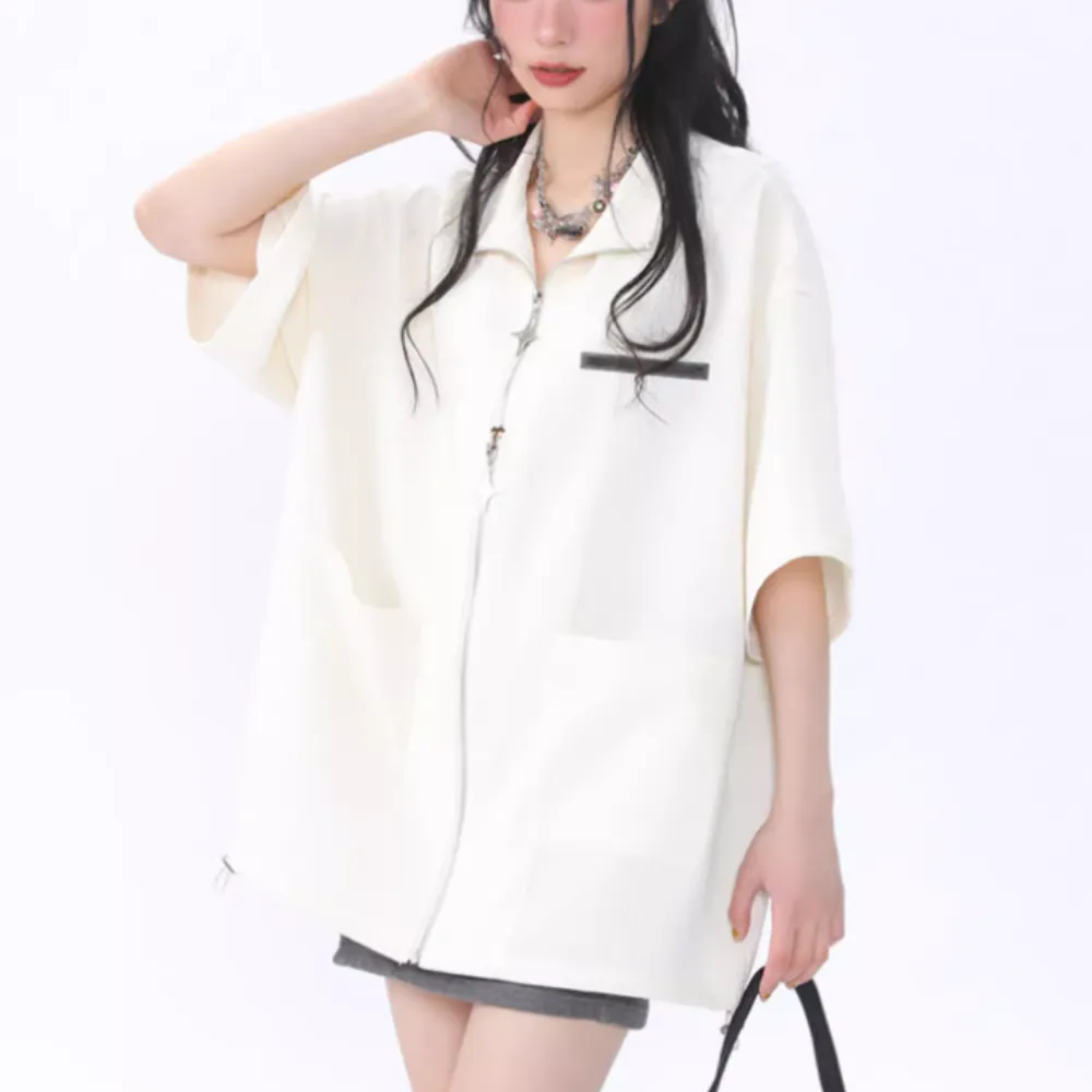 Zippered Stand Collar Shirt